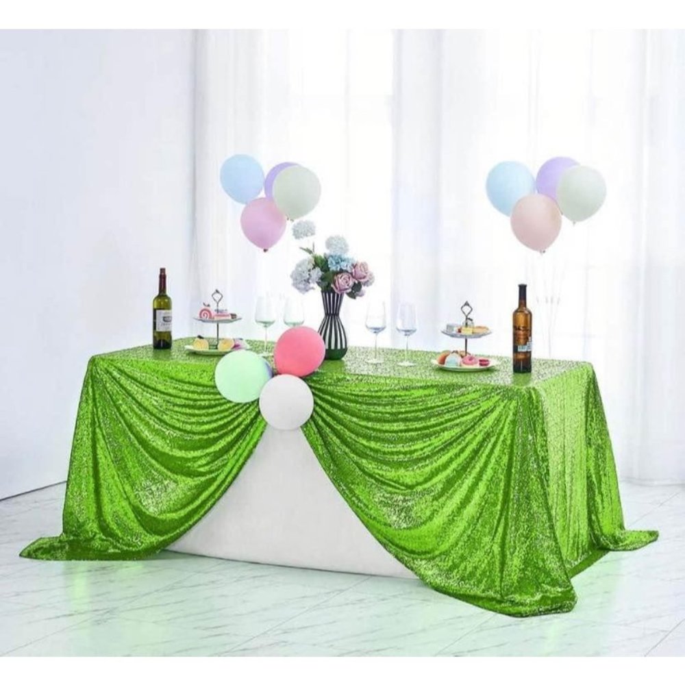 Lime Light Green Sequin Tablecloth 50x80” Rectangle Wedding Linen